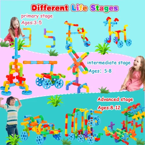 Miniatura 5 de KUTOI Juguetes de construcción de tuberías, tubos tubulares educativos de aprendizaje temprano, bloques de construcción para niños, juguetes STEM