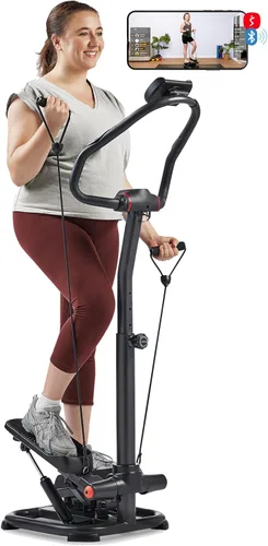 Sunny Health & Fitness Smart Stair Stepper Machine for Home Workouts with Handlebar, Resistance Bands, Bluetooth & SunnyFit App, Space-Saving 2.