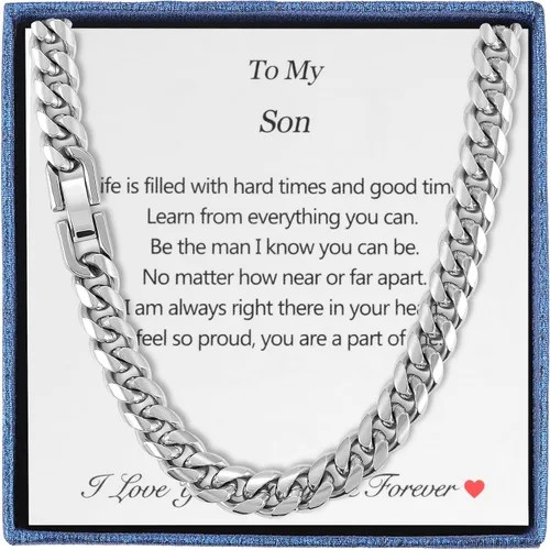 Mens Cuban Link Chain Necklace, Silver Stainless Steel Chain 8MM Hip Hop Granduation Birthday Christmas Anniversary Birthday Jewelry for Dad Son