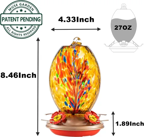 Miniatura 6 de Muse Garden Comedero de vidrio para colibríes para exteriores, comedero de colibríes de vidrio soplado de 27 onzas, regalo único para mamá, mujeres