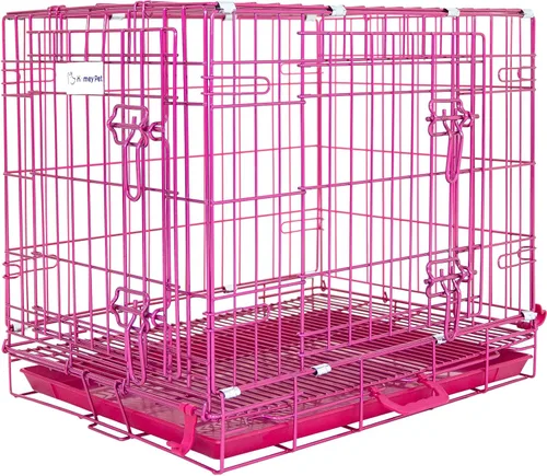 Miniatura 15 de HOMEY PET Jaula de Cobre Dorado para Perros de 91 cm, Jaula Portátil Plegable de Alambre de Metal para Perros, con Parrilla de Piso Extraíble