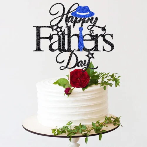 Miniatura 4 de Decoración para tartas con purpurina negra para el día del padre, feliz cumpleaños papá, te amamos papá, decoraciones de fiesta del día del padre
