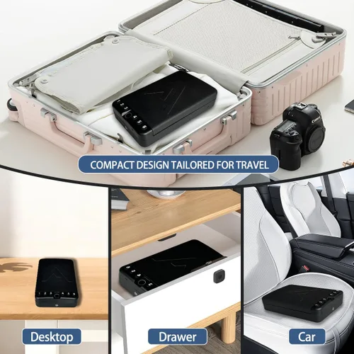 Miniatura 7 de VORanexs - Caja fuerte biométrica portátil de tamaño de viaje, caja fuerte para pistola con huellas dactilares y teclado digital, acceso rápido