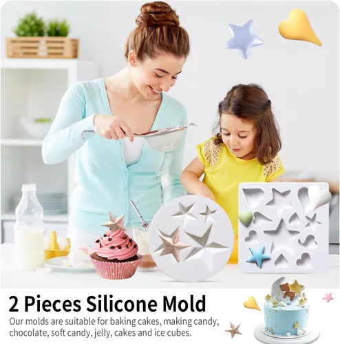 Miniatura 5 de KALAIEN 2 moldes de silicona con forma de corazón 3D con forma de corazón, pasta de goma de mascar para chocolate, decoración de galletas, pasteles