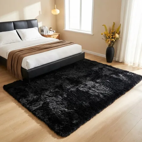 Miniatura 8 de Mugorn - Alfombras suaves y esponjosas de 2 x 3 pies para el hogar, alfombra pequeña con 4 mallas antideslizantes, color negro, 2 x 3 pies