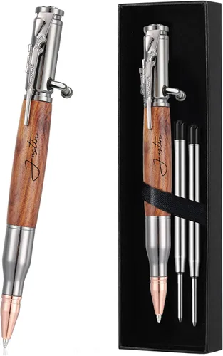 Miniatura 8 de Bolígrafo personalizado de acción de resorte, bolígrafo de bola de metal y madera grabado gratis con 2 recargas, bolígrafo personalizado con nombre