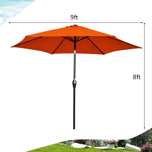 Miniatura 5 de Tangkula Sombrilla de patio de 9 pies, sombrilla de mesa de mercado al aire libre con botón de ajuste de inclinación, manivela y 6 varillas Naranja