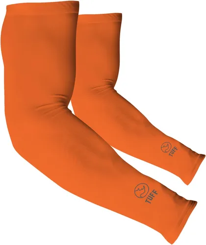 TUFF - Mangas de compresión para brazos refrigerantes, mangas de brazo UPF 50 para hombres y mujeres.. Naranja Hi Vis 1 par (con polaina de cuello