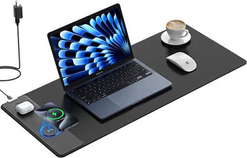 Miniatura 17 de TopMade Alfombrilla de mouse de carga inalámbrica, alfombrilla de mouse impermeable para juegos con superficie ultra suave, base antideslizante