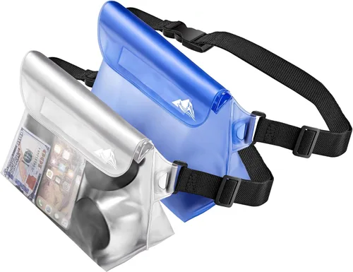Miniatura 14 de HEETA Paquete de 2 bolsas impermeables con correa para la cintura, bolsa seca táctil con cinturón ajustable para teléfono, objetos de valor