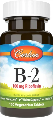 Carlson - B-2, 100 mg de riboflavina, producción de energía, apoyo para la visión y piel saludable, 100 tabletas vegetarianas