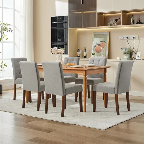 Miniatura 14 de Juego de 2 sillas de comedor tapizadas, sillas laterales de cocina de tela moderna con patas de madera resistentes, diseño Parsons, cómodo lino