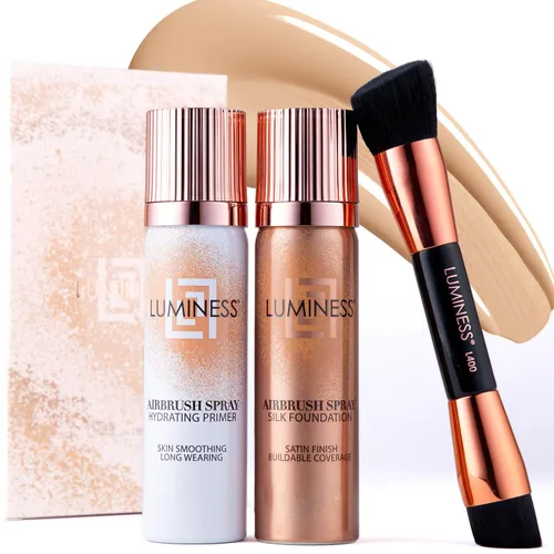 Miniatura 22 de LUMINESS Silk Airbrush Spray Foundation Kit de 3 piezas – base, prebase y brocha de maquillaje en ángulo de doble cara – Cobertura modulable