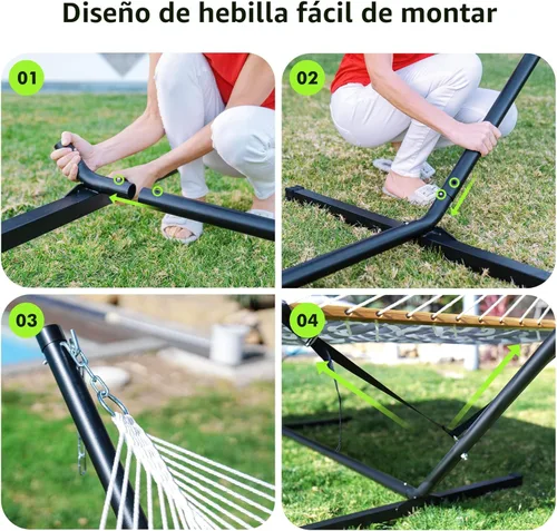 Miniatura 5 de ANAGOO Hamaca doble con soporte, hamaca de exterior resistente para dos, capacidad de 500 libras, marco de acero estable con correa de equilibrio