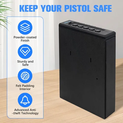 Miniatura 7 de Slider Biometric Pistol Safe 3 maneras de acceso rápido con huella dactilar/teclado/cerradura de llave para mesita de noche cama escritorio