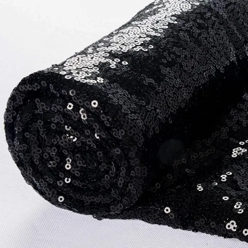 ShinyBeauty 1 Yarda de Tela Negra por Yarda, Tela de Lentejuelas para Coser, Tela con Purpurina, Material de Lentejuelas por Yarda, Confección de
