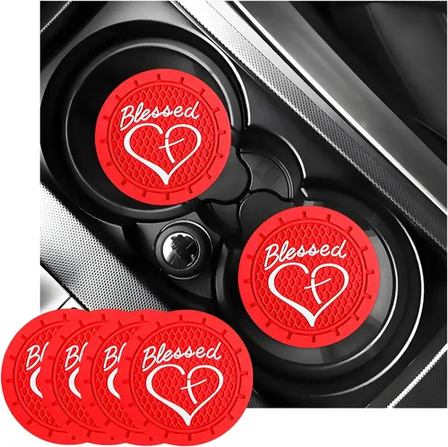 Miniatura 27 de KVAEY 2 PCS Posavasos para Portavasos de Coche, 2.76 Pulgadas Alfombrillas Antideslizantes para Bebidas del Vehículo con Linda Cruz Bendita