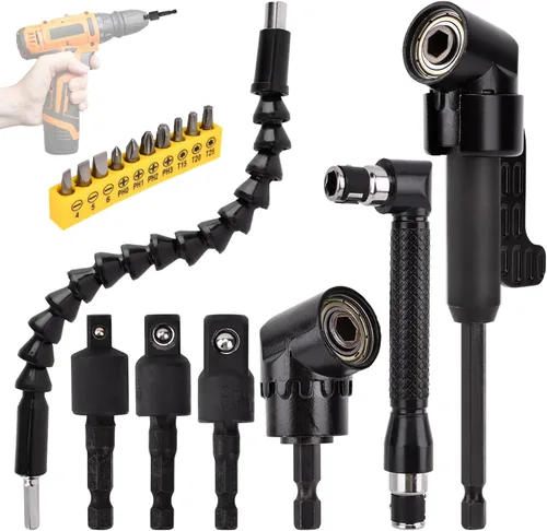 Miniatura 2 de 17 extensiones de broca flexible, con 3 adaptadores de enchufe giratorios, 2 accesorios de taladro hexagonal de 105° en ángulo recto, 10 puntas