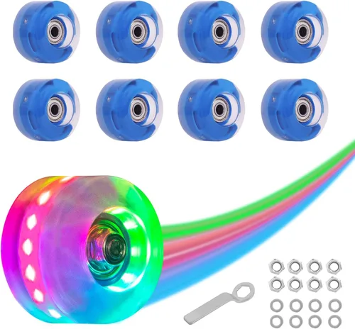 Miniatura 11 de Nattork Paquete de 8 ruedas de patinaje con luz de 82A de 2.126 x 1.260 in con rodamientos instalados luminosos cuádruples, accesorios de patinaje