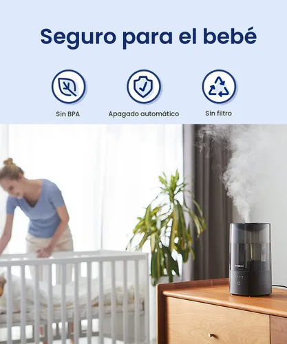 Miniatura 4 de ROSEKM Humidificadores para dormitorio (1.1L), pequeño humidificador de niebla fría para hogar, plantas y guardería de bebé, humidificador