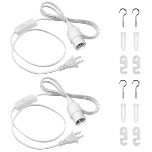 Miniatura 24 de DiCUNO Cable de extensión de linterna colgante E26, lámpara de control de interruptor de cable en línea para enchufar y apagar, 6.6 pies, negro