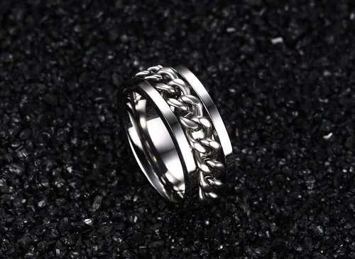 Miniatura 5 de MMTTAO Anillos giratorios para hombre y mujer, anillo de rotación de cadena para hombres y mujeres, 0.315 in de acero inoxidable, anillo entrelazado