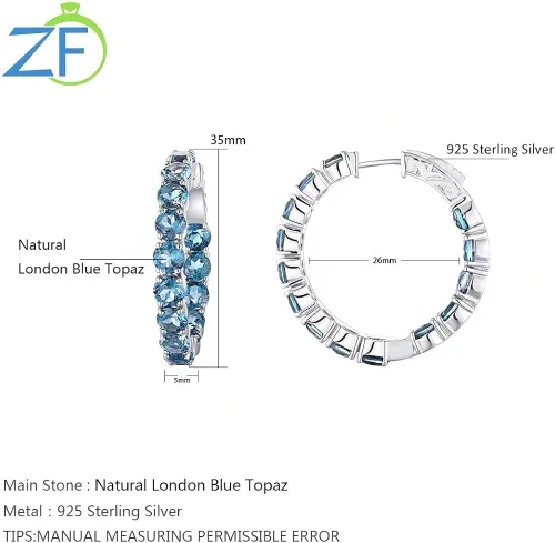 Miniatura 5 de Supermodel Aretes de aro de plata de ley 925 5.0 de 13 quilates, peridoto natural, turmalina, topacio azul cielo, granate, para mujer