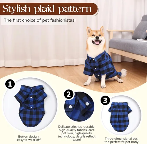 Miniatura 5 de Camisas para Perros a Cuadros Camisa para Perros Ropa para Perros Pequeños Medianos y Grandes Las Camisas para Dueño y Mascota se Venden por Separado