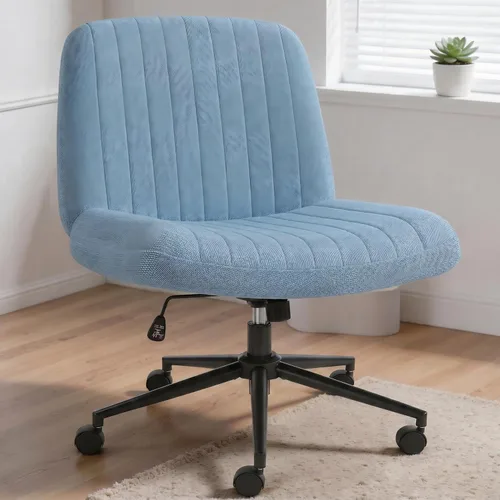 Miniatura 11 de Shintenchi Silla cruzada para oficina, con patas cruzadas, con ruedas, silla giratoria sin brazos, altura ajustable y ancho para computadora