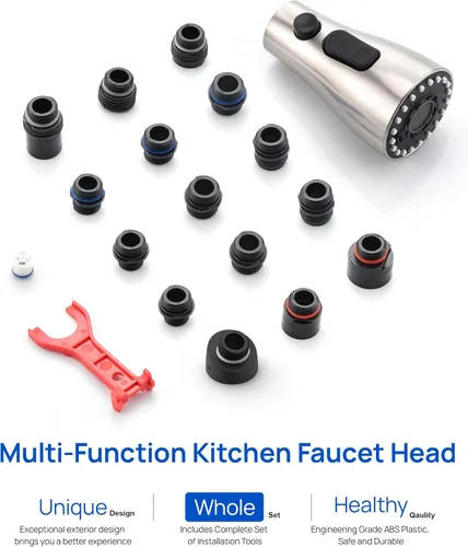 Miniatura 9 de J-HVA Cabezal de rociador de fregadero de cocina extraíble de repuesto con 15 adaptadores, boquilla de repuesto de rociador de fregadero de 3 Níquel