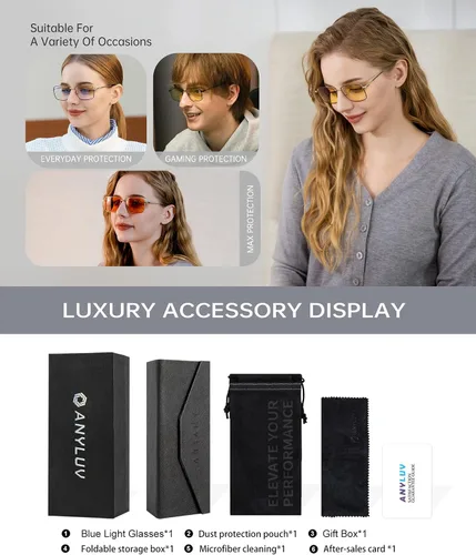 Miniatura 7 de ANYLUV Rectangle Blue Light Glasses, Classic Business Style Computer Glasses, Lightweight Metal Eyeglasses for Anti Eyestrain
