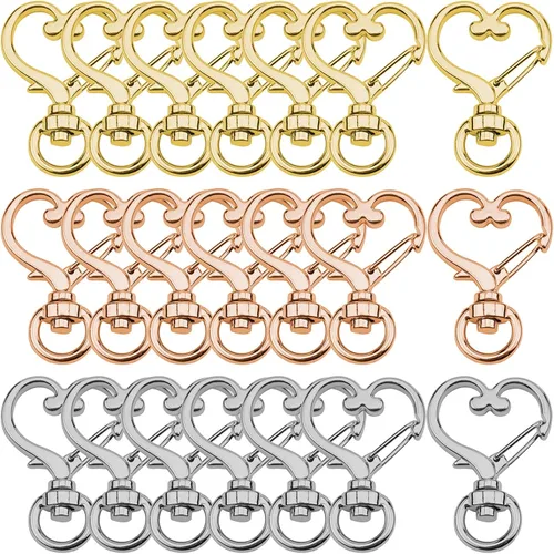 36 ganchos giratorios en forma de corazón, llavero de resorte de metal, clips de corazón de colores, gancho de langosta, llaveros divididos a granel