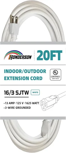 Miniatura 14 de Cable de extensión para interiores y exteriores, resistente a la intemperie, certificación UL, calibre 16, 30 pies, color blanco, 3 clavijas
