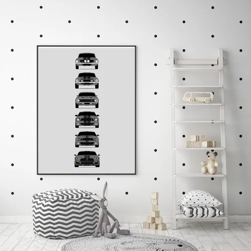 Miniatura 4 de Custom Car Posters Póster hecho a mano compatible con Shelby Mustang GT500 Generations e impresión de Ford Shelby GT500, color gris Eleanor con 8.