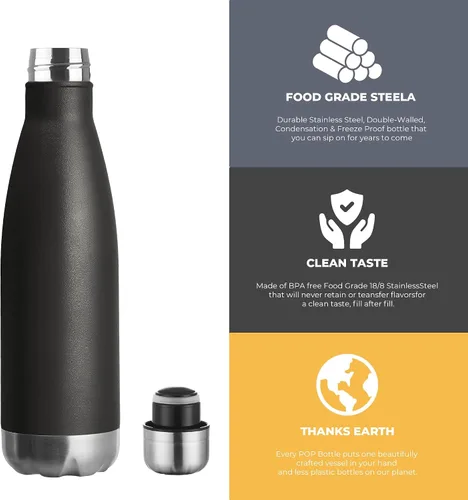 Miniatura 3 de MEWAY Botella de agua deportiva de 17 onzas con aislamiento al vacío, de acero inoxidable, a prueba de fugas, doble pared en forma de cola, mantiene