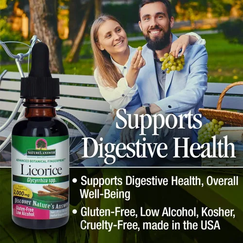 Miniatura 5 de Nature's Answer Extracto orgánico de raíz de regaliz bajo en alcohol de 2000 mg de 1 onza Apoyo a la digestión Refuerzo inmunológico natural