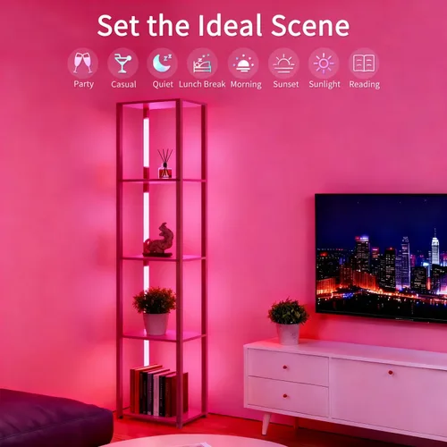 Miniatura 6 de RGBCW - Lámpara de pie con estantes, lámpara de pie LED inteligente moderna con sincronización de música, lámpara de estante de esquina que cambia
