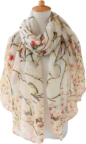 Miniatura 2 de GERINLY - Bufanda ligera rectangular con estampado de pájaros de primavera
