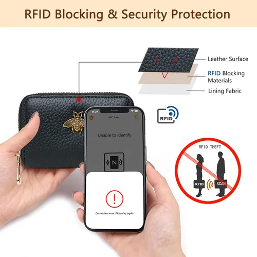 Miniatura 3 de imeetu Soporte para tarjetas de crédito RFID, cartera pequeña de cuero con cremallera para mujer