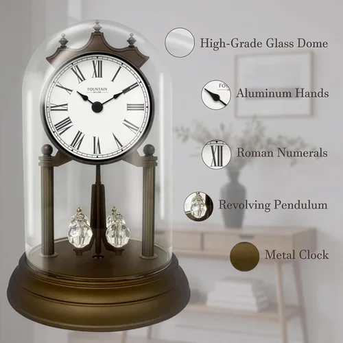 Miniatura 4 de Genevieve - Reloj de repisa de 9 pulgadas con péndulo giratorio, moderno reloj de aniversario, péndulo giratorio, regalos de boda, reloj