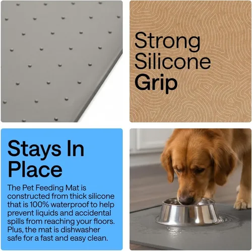 Miniatura 3 de Gorilla Grip - Tapete de 100% silicona impermeable con borde elevado, sin BPA, para alimentación de mascotas, contiene derrames, protege el piso