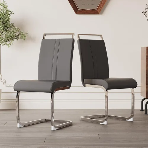 Miniatura 31 de Juego de 2 sillas de comedor modernas con esponja de alta densidad tapizada y patas de metal, sillas para comedor, sillas de comedor de piel