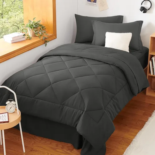 Miniatura 8 de CozyLux Juego edredón individual XL, gris oscuro, toda la ropa de cama en una sola bolsa, 5 piezas: edredón, encimera, bajera y funda almohada