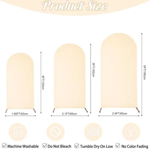 Miniatura 2 de Juego de 3 fundas de elastano ajustables para arco de boda, color beige, cubierta de fondo para arco de Chiara, parte superior redonda, para boda
