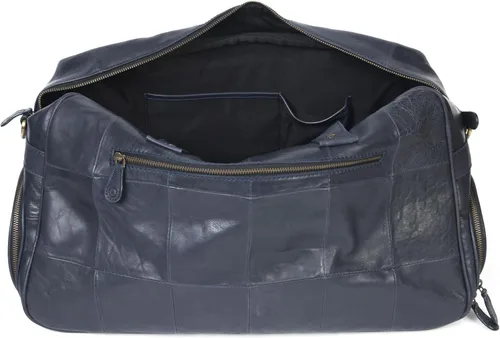 Miniatura 4 de Aaron Leather Goods - Bolsa de viaje de cuero para hombre con 2 compartimentos para zapatos debajo del asiento, Azul marino, Estilo clásico