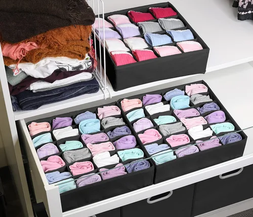 Miniatura 3 de Simple Houseware Organizador de Cajón de Calcetines para Cómoda/Armario/Dormitorio, Paquete de 3, Negro