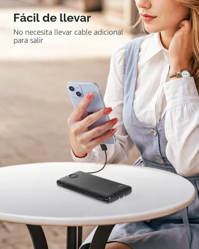 Miniatura 5 de Cargador portátil, banco de energía integrado y enchufe de pared de CA, banco portátil VRURC USB C de 10000 mAh, cargador de teléfono esencial