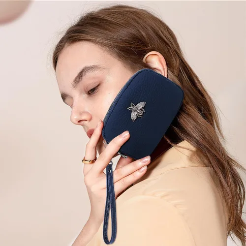 Miniatura 4 de imeetu Monedero de cuero para mujer, cartera pequeña con 2 bolsillos con cremallera