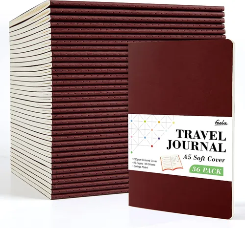 Feela - Paquete de 36 cuadernos de tapa blanda en blanco, a rayas, para viajes, para mujeres y hombres, cuadernos para escribir, cuadernos rayados