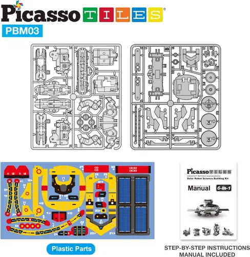 Miniatura 8 de PicassoTiles STEM - Robot espacial con energía solar para niños, juguete educativo de aprendizaje de ingeniería de construcción, 6 en 1, creativo